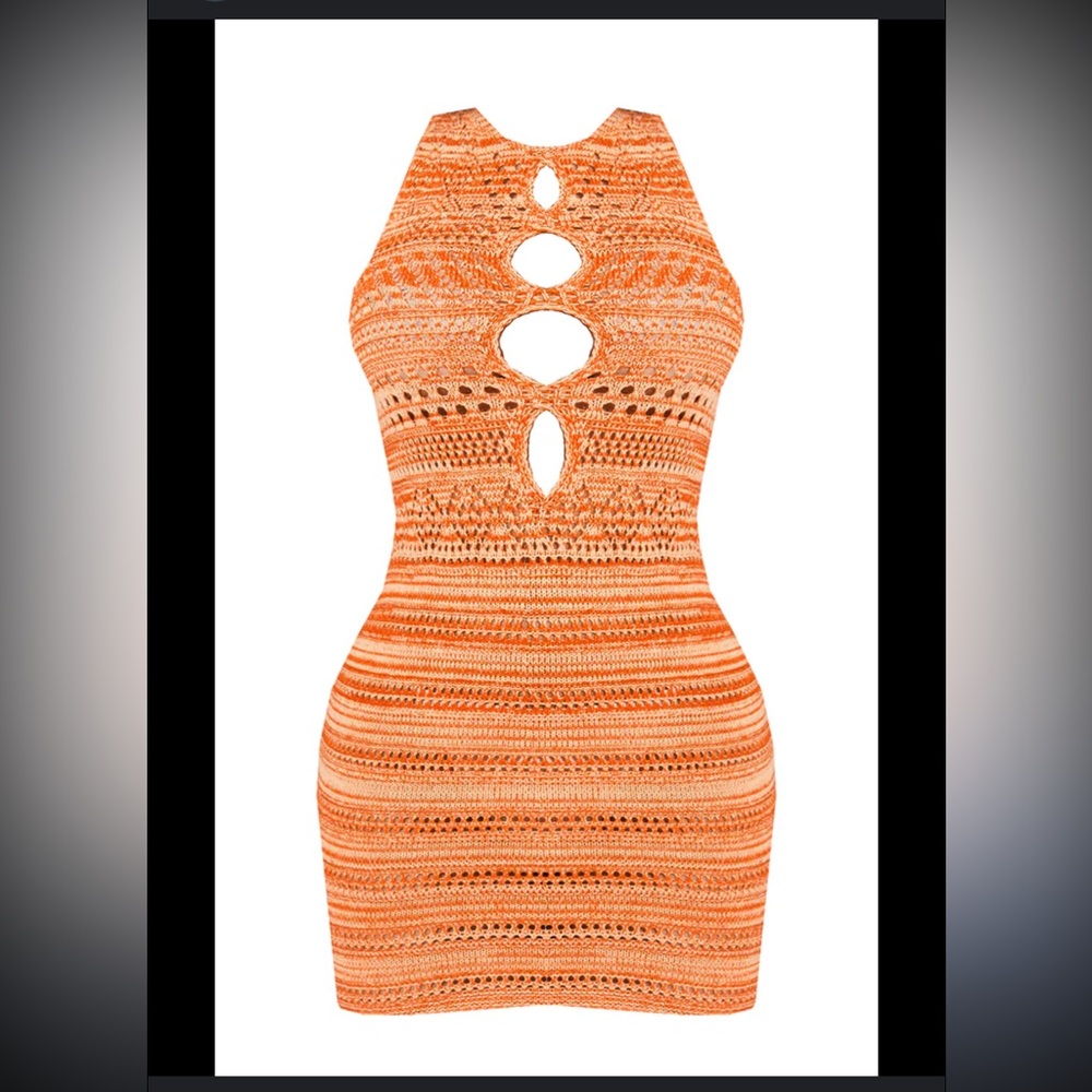PrettyLittleThing Orange Knit Cut-Out Mini Dress